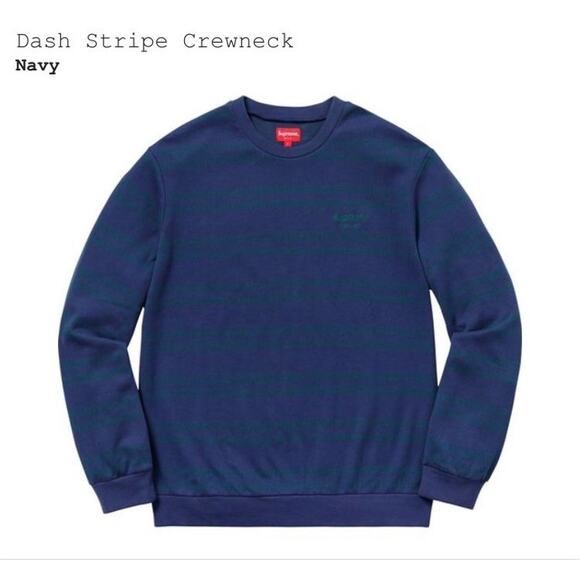 Supreme Dash Stripe Navy Crewneck Sweatshirt Men’s Size Large Fall/Winter Drop - Picture 1 of 6